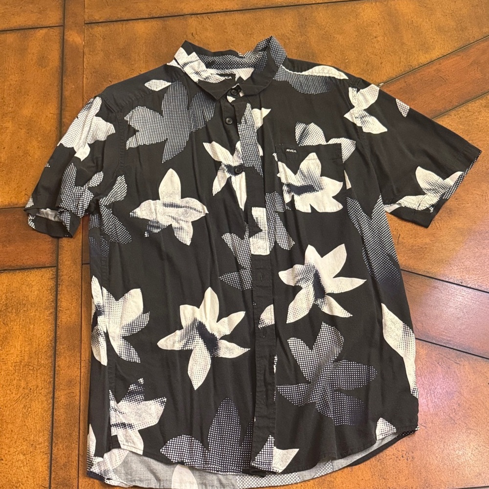 RVCA Black and White Leaf Print Shirt